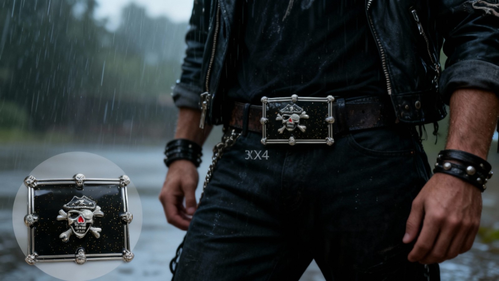 Men Women Buckle Silver Skulls Skeleton Halloween Black Pirate Deat Big Gothic