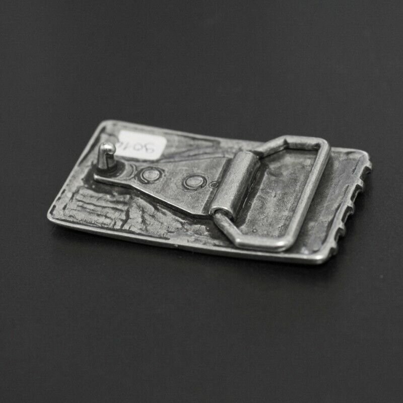 Decorative Sun Belt Buckle with Frame Stitch Design Antique Silver Modern Elegant