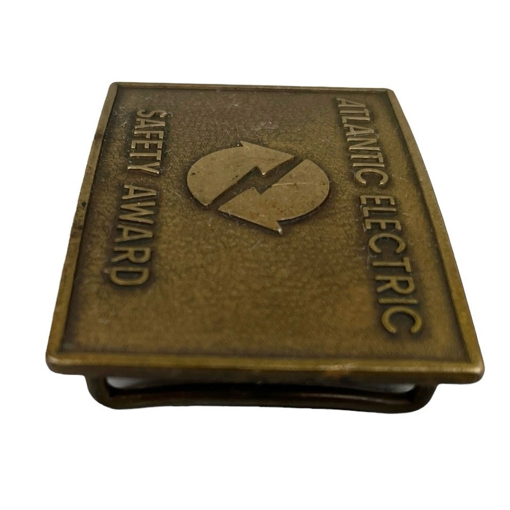 Vintage Atlantic Electric Safety Award Brass Belt Buckle 3&Prime; x 2&Prime;