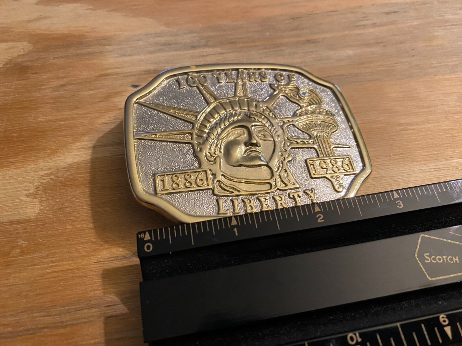 Vintage 100 Years of Liberty 1986 Gold Tone Metal Belt Buckle