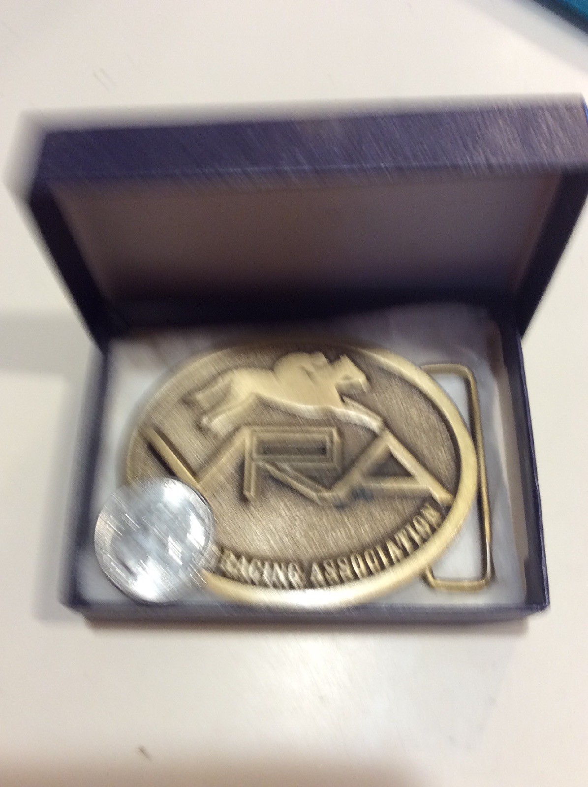 New VRA Valley Racing Association Horse Jockey Hit Line USA Brass Belt Buckle