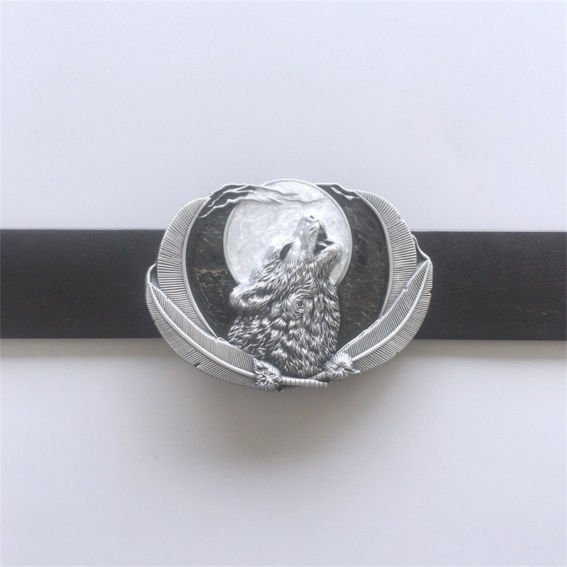 Enamel Animal Moon Wildlife Shout Wolf Oval Western Belt Buckle