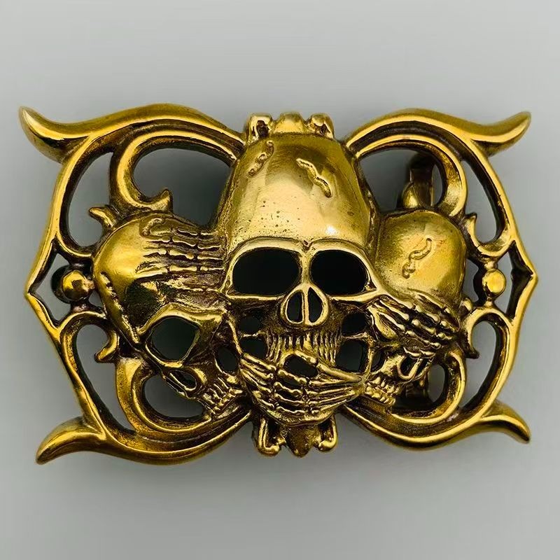 Pure copper skull belt buckle copper creative men&rsquo;s brass smooth buckle
