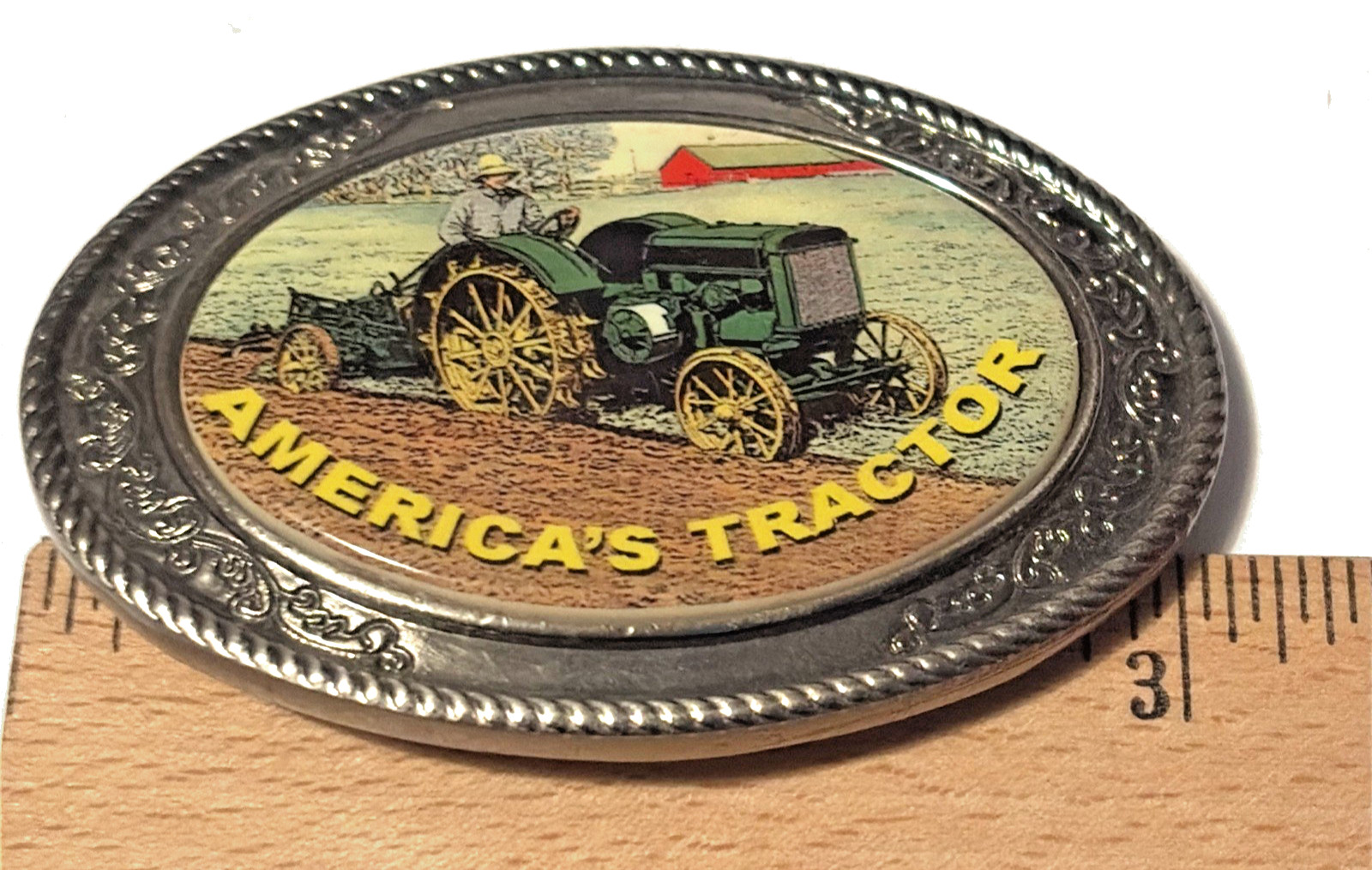Americas Tractor Belt Buckle Metal and Enamel John Deere Model D Two-Cylinder 99