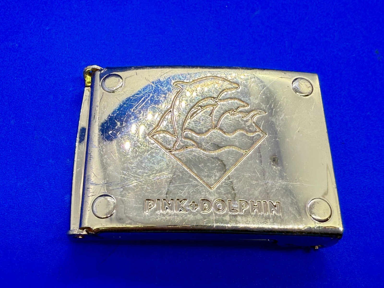 Amazon River Rare Pink Dolphin Jumping Nautical Gold Color Ratchet Belt Buckle