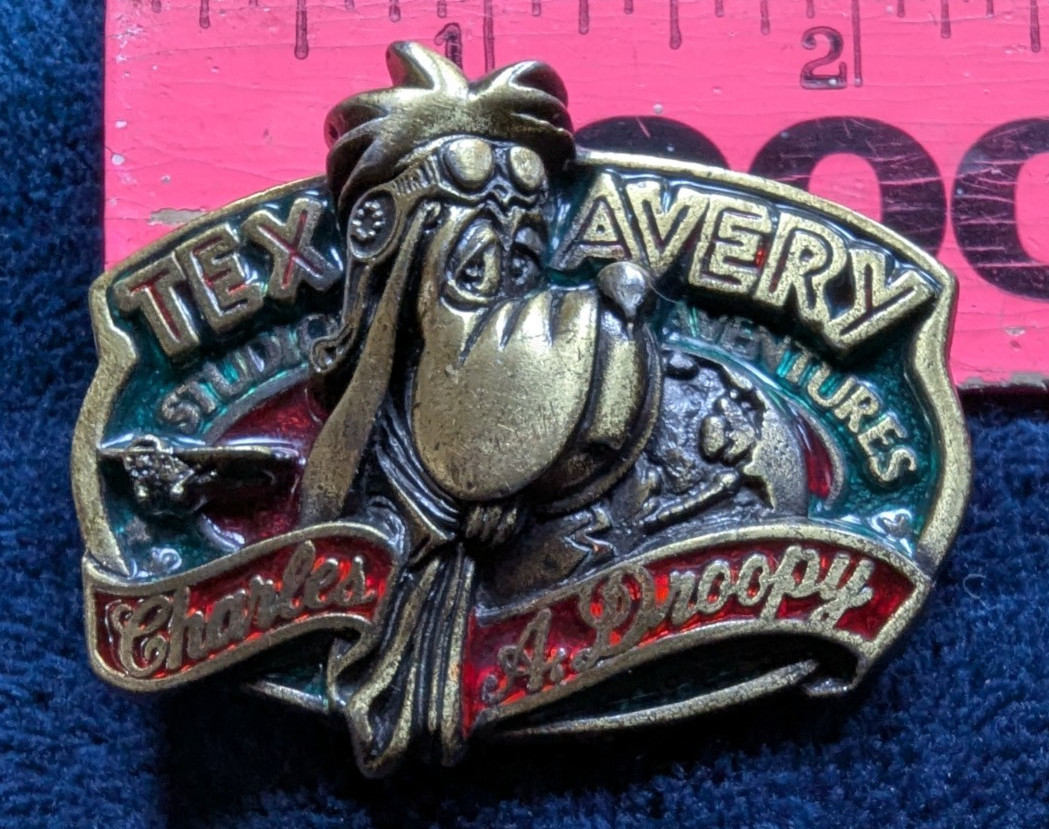 Belt Buckle- Tex Avery Studios &lsquo;Droopy&rsquo; Brass w/Enamel Colors-&lsquo;Droopy Dog&rsquo;