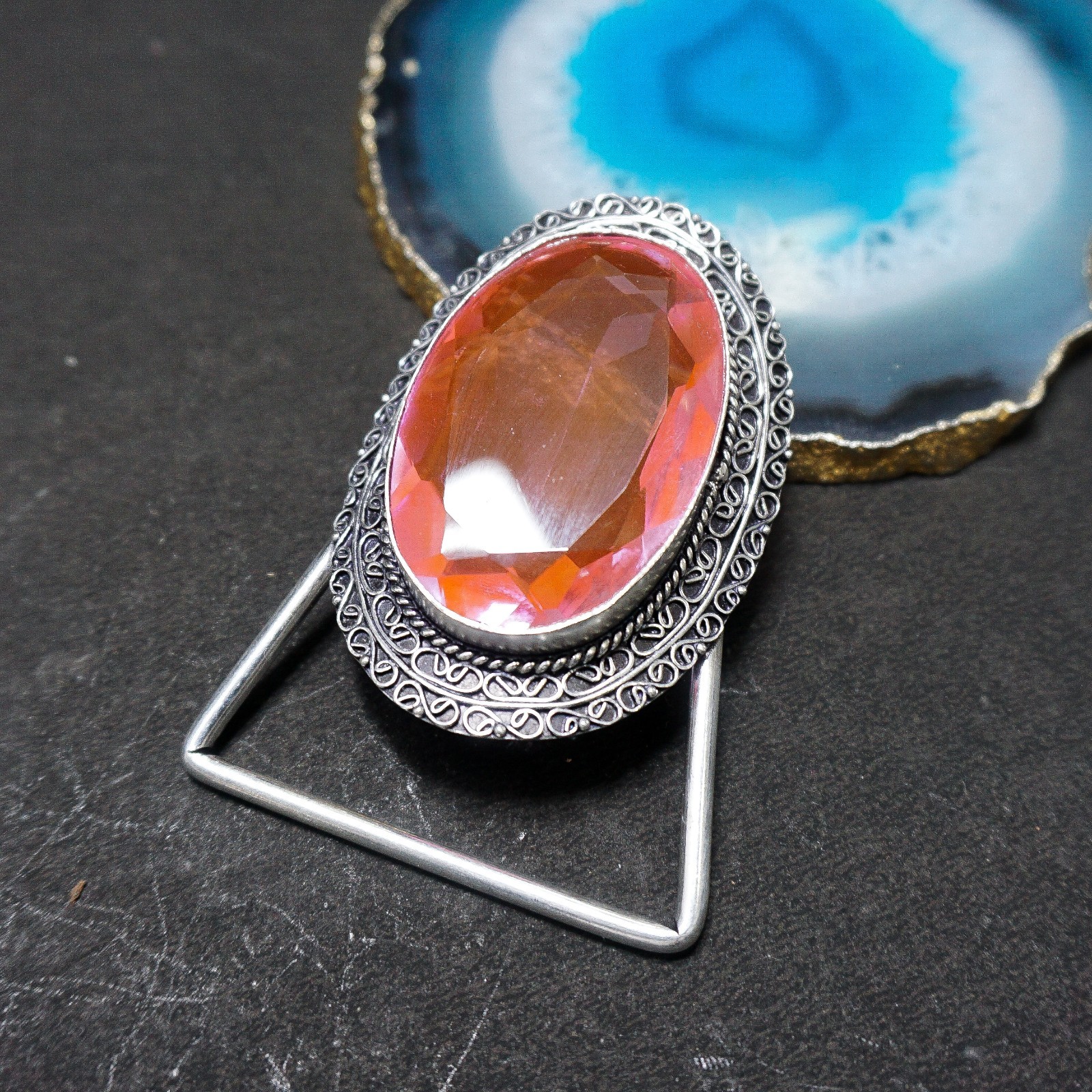 Vintage Western Belt Buckle Pink Kunzite Stone Silver Tone Cowboy Rodeo Boho