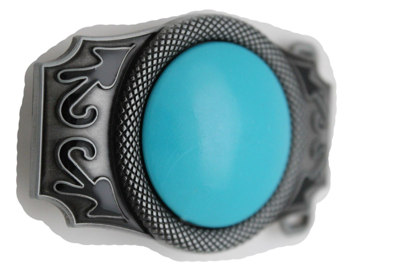 Men Women Western Fashion Belt Buckle Silver Metal Turquoise Blue Bead Festival