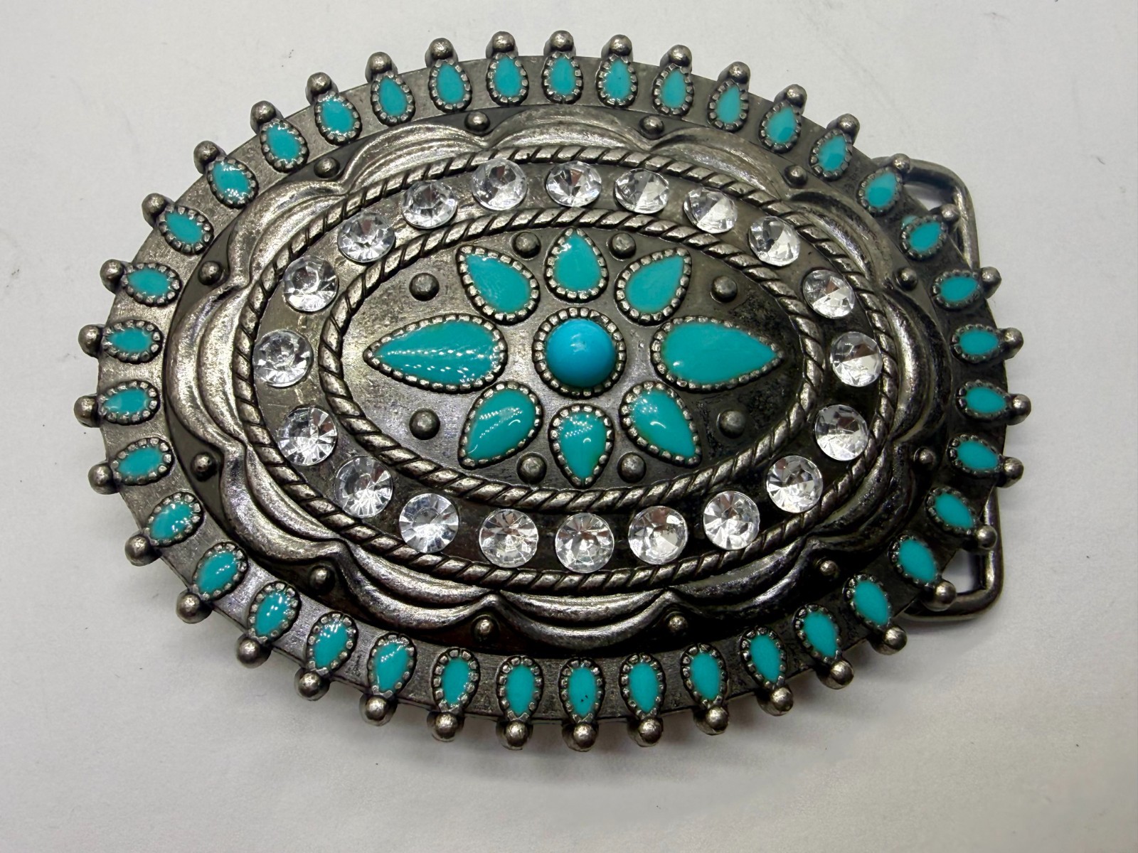 Southwestern Flower Turquoise Enamel Western Cowboys Cowgirls Belt Buckle