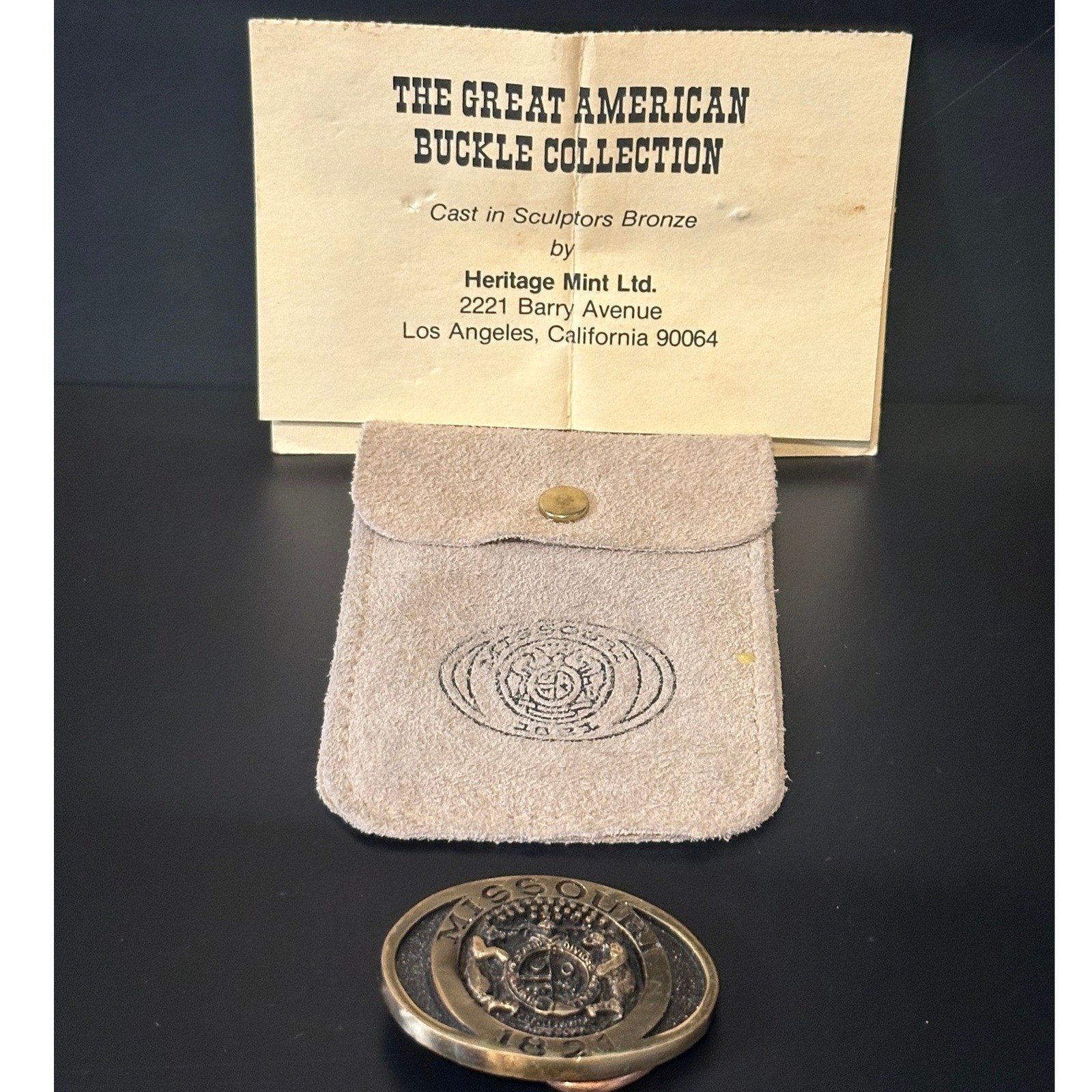 Heritage Mint Missouri 1821 State Seal Belt Buckle Solid Bronze Vintage American