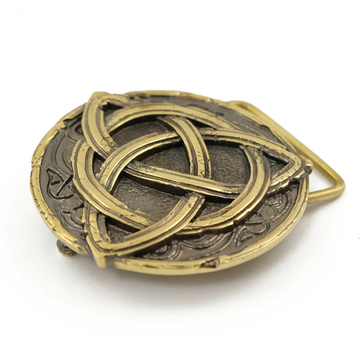 Triquetra brass belt buckle, Northern Celtic cross symbol, Trinity Knot Triquert