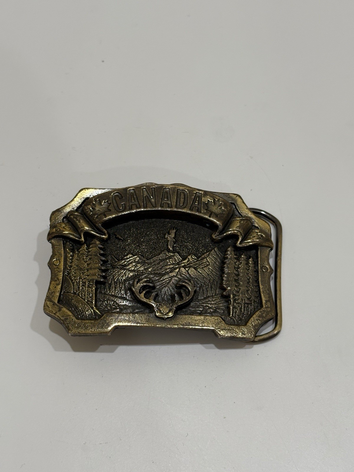 Vintage Canada Nature Scene Great American Buckle Brass Bronze Belt Buckle