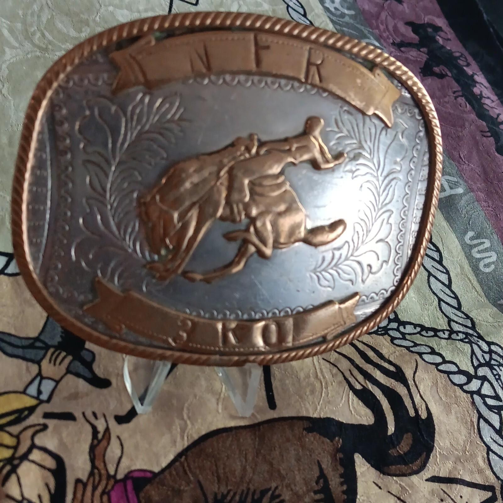 Men&rsquo;s Western Oval Belt Buckle Floral Engraved 2-Tone Antique 1.5in MPN 1973