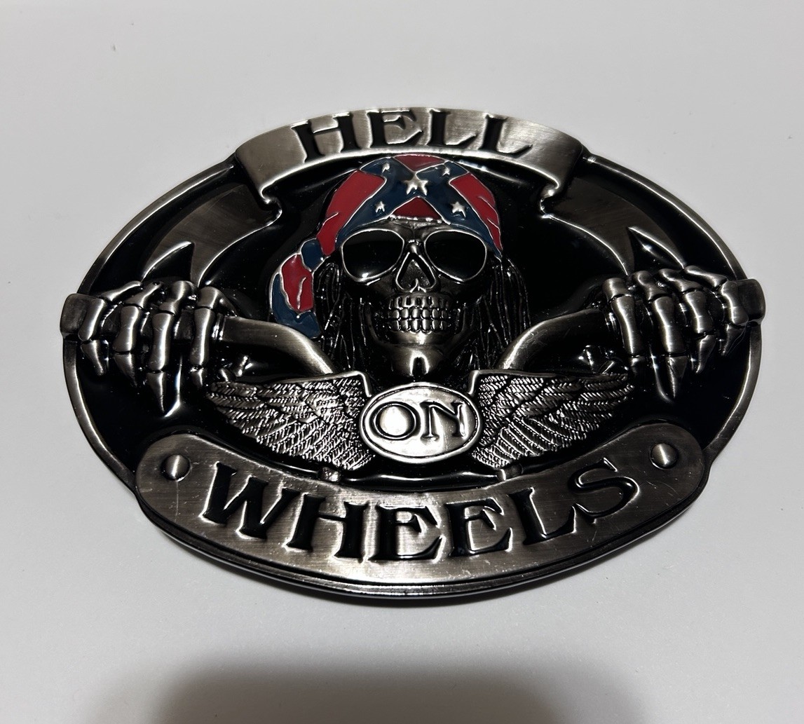 Hell On Wheels Skeleton Belt Buckle