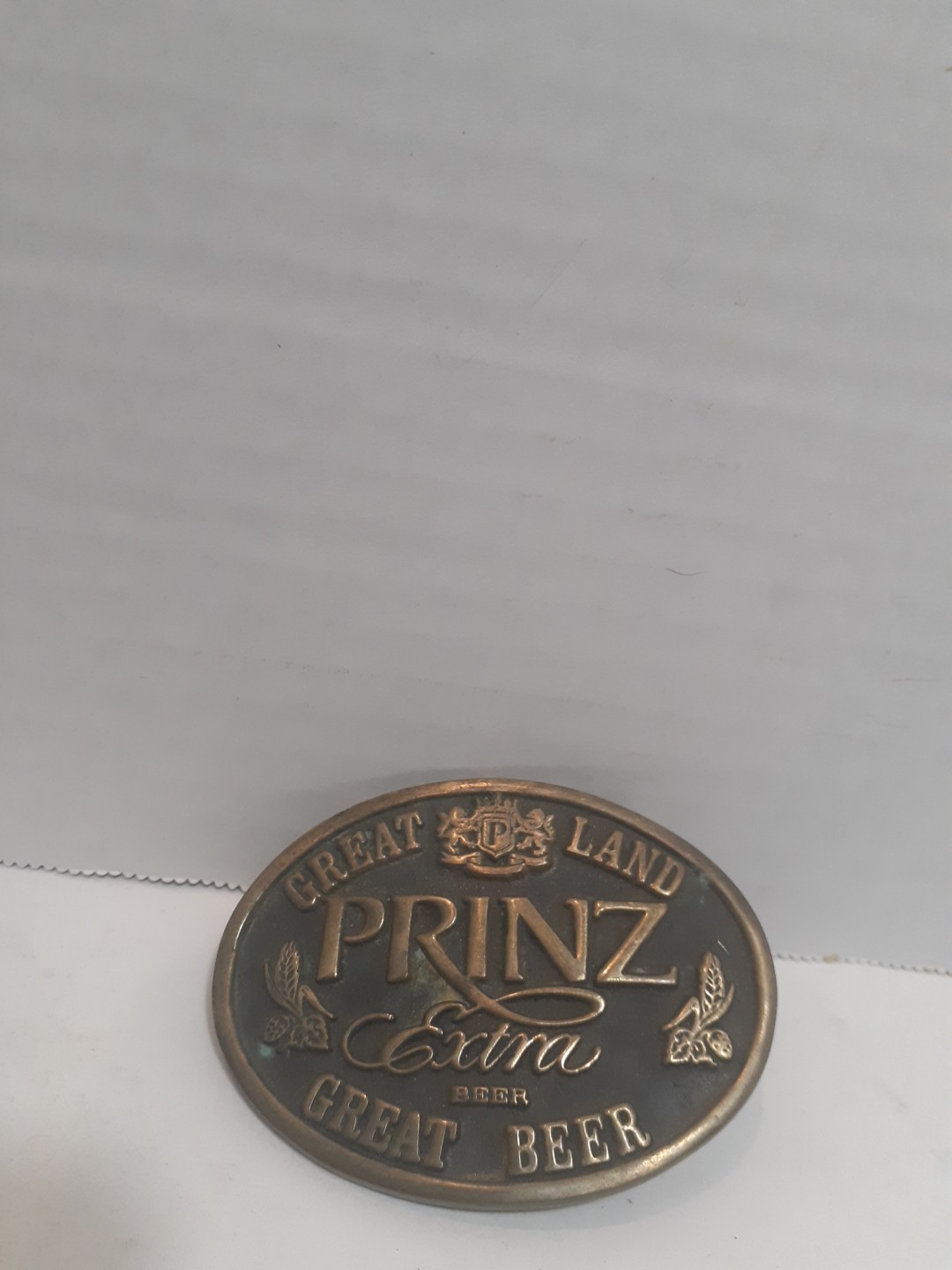prinz extra beer belt buckle solid brass vintage rare great land great beer