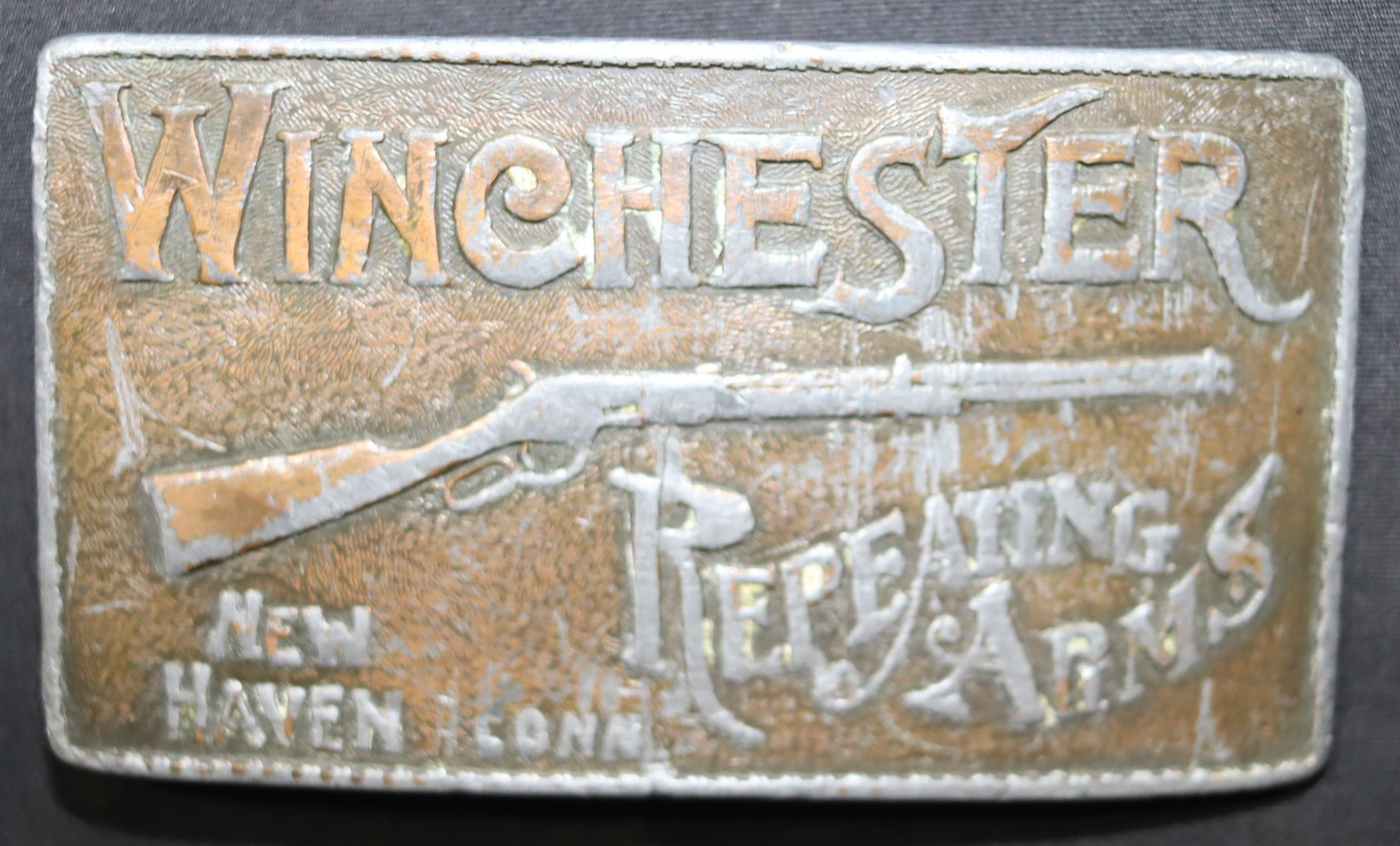 Vintage Brass Belt Buckle Winchester Repeating Arms Western New Haven Conn USA