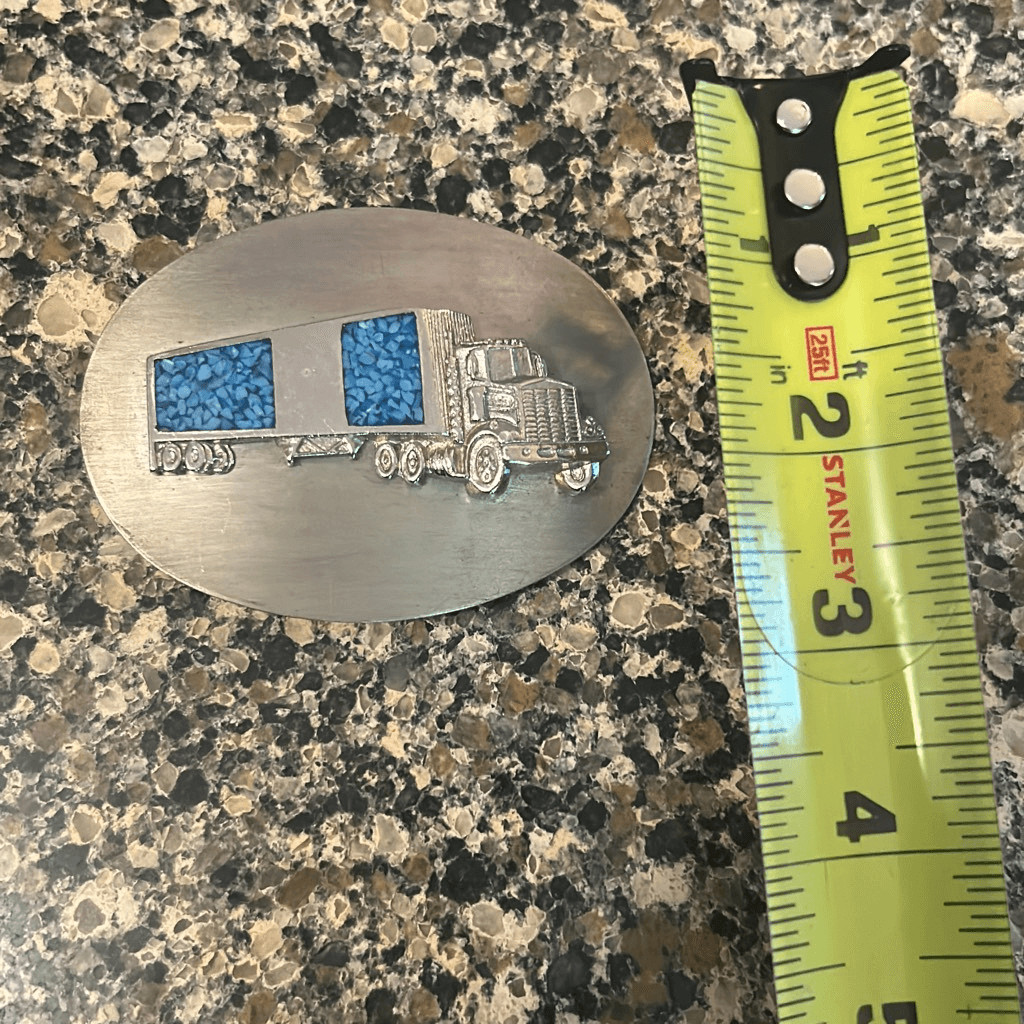 Vintage 3D trucker turquoise belt buckle unbranded semi truck vtg