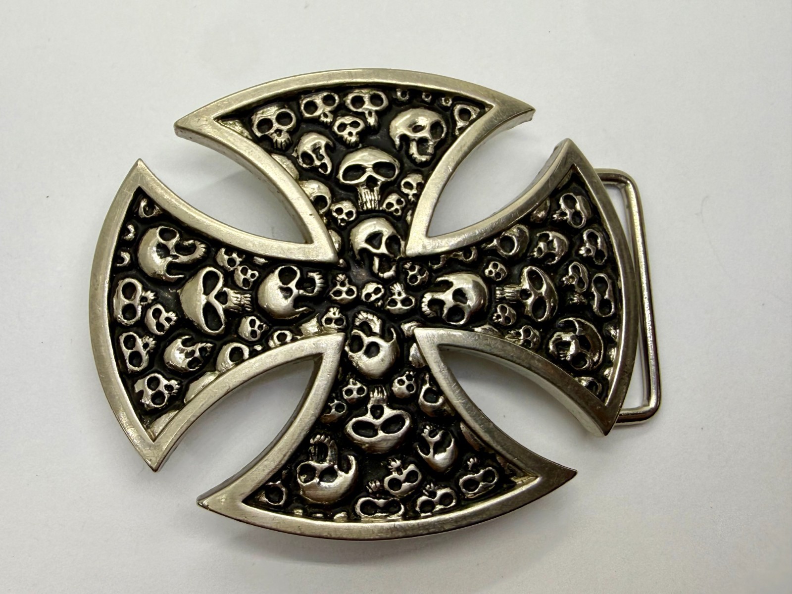 Maltese Iron Cross Studded Skull Design Gothic Punk Vibe Cutout Belt Buckle