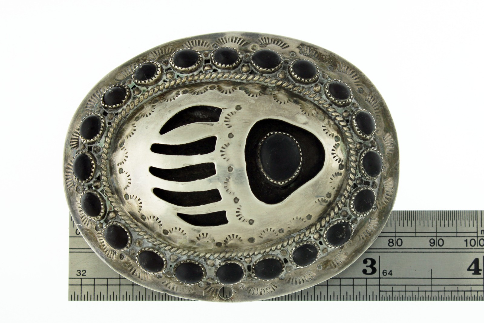 Zuni Navajo Native American Gary Nez Sterling Silver Bear Paw Concho Belt Buckle
