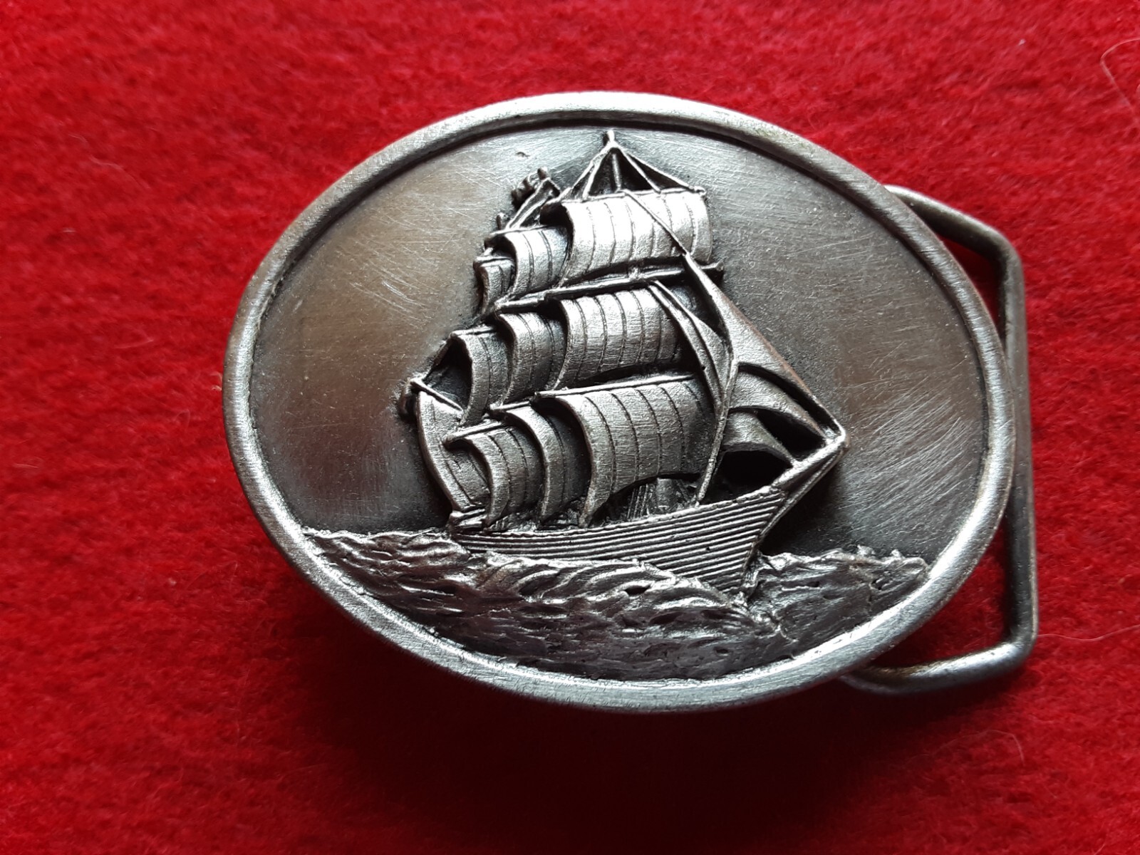 PEWTER BELT BUCKLE, « SAILING » 3-D DESIGN, SISKIYOU-BERGAMOT USA, MAN-0724*08416