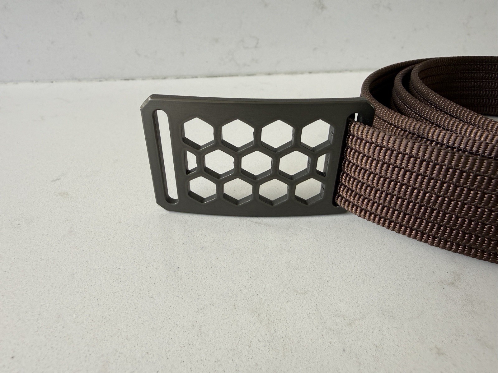 Grip6 Gray Honeycomb Buckle w/ Brown 1” Wide Tactical Nylon Belt – 48&Prime; Long