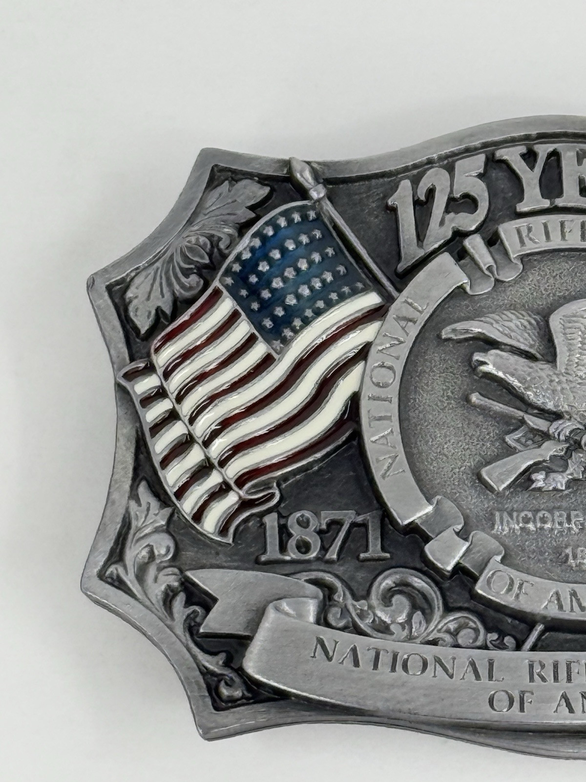 Vintage NRA National Rifle Association Of America Pewter Belt Buckle Made In USA