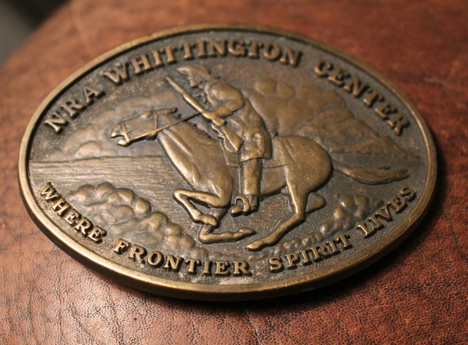 Vintage NRA Whittington Center Belt Buckle WHERE FRONTIER SPIRIT LIVES, Cowboy