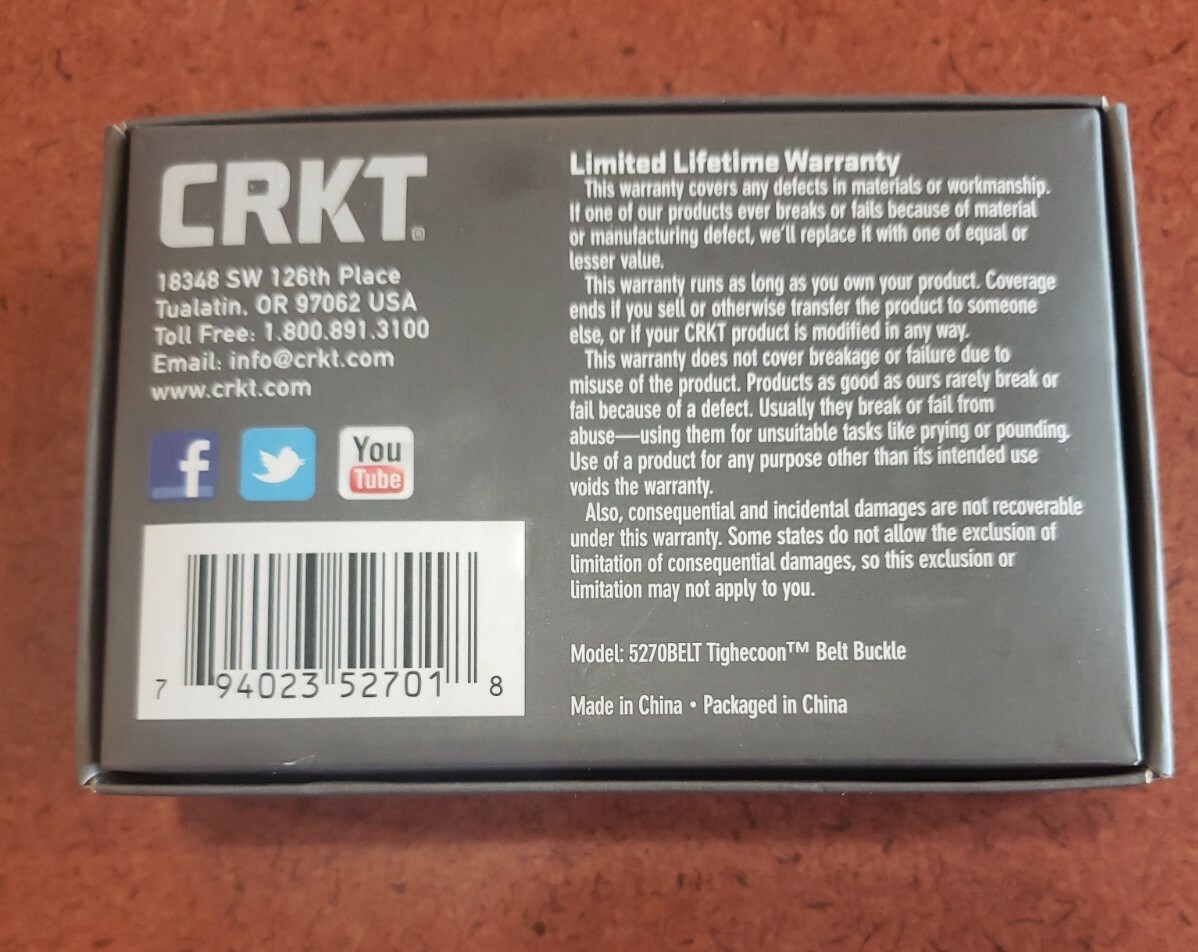 CRKT 5270BELT Tighecoon Belt Buckle Brian Tighe Design Embossed Aluminum Alloy