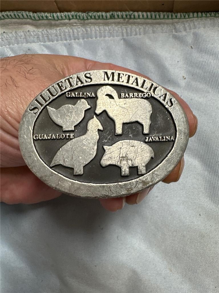 Vintage 1978 Siluetas Metalicas Pewter Belt Buckle