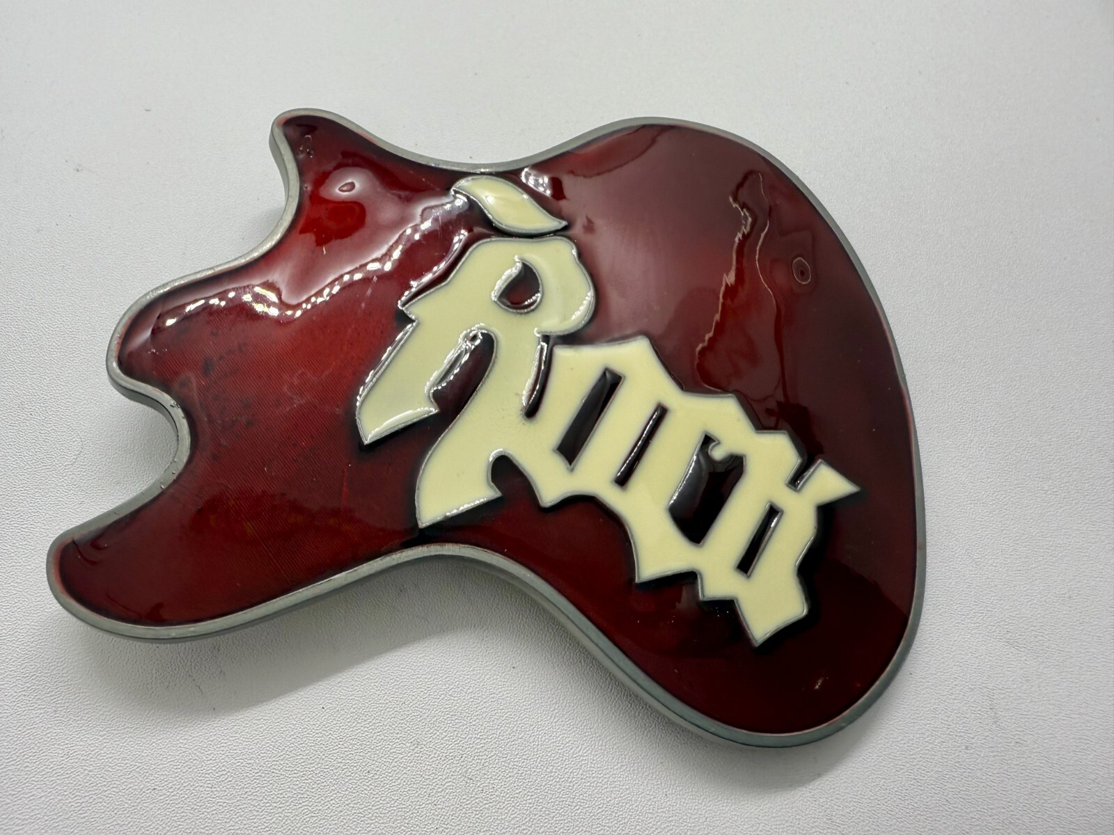 Electric Guitar Body ROCK & ROLL Red Enameled Musicians Guitarist Belt Buckle
