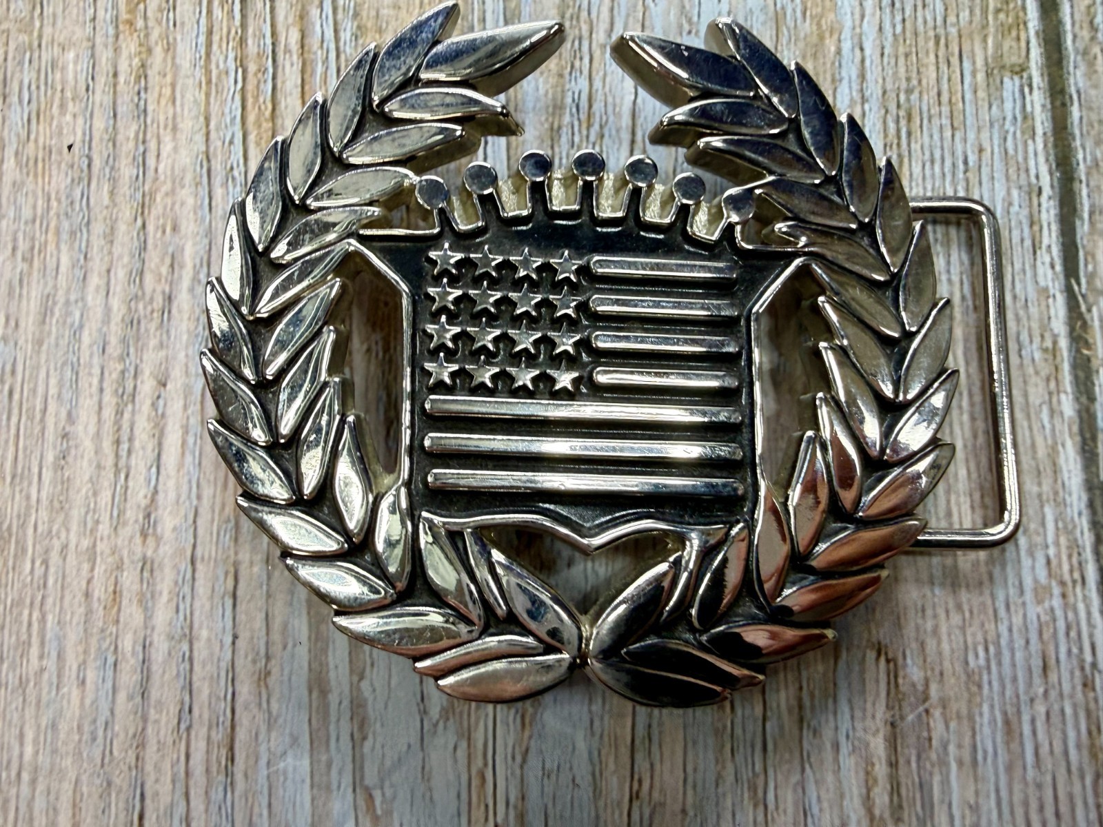 Cadillac Crown Logo Olive Branch Silver Color Famous Stars & Stripes Belt Buckle