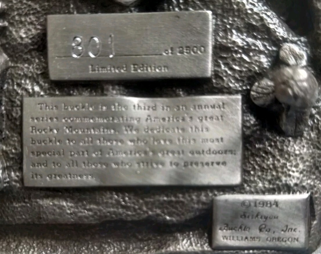 1984 Limited Pewter Siskiyou &lsquo;The Rocky Mountains&rsquo; Belt Buckle New In Box #801