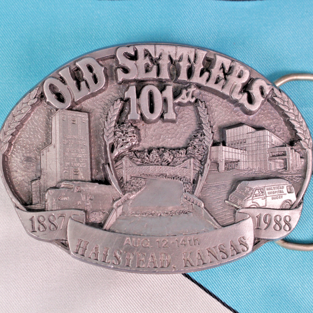 VTG 80s Halstead Kansas Old Settlers 101st 1988 Commemorative Belt Buckle
