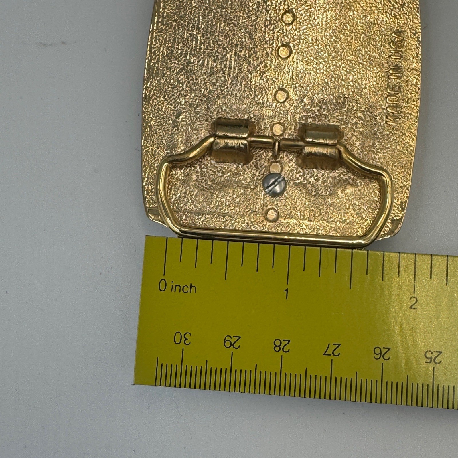 Vintage Western Gold Tone White Enamel Filigree Floral Belt Buckle Made in USA