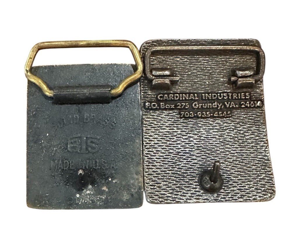 Set of Two Vintage 1978 1980 Exxon Brass Belt Buckles Made in USA