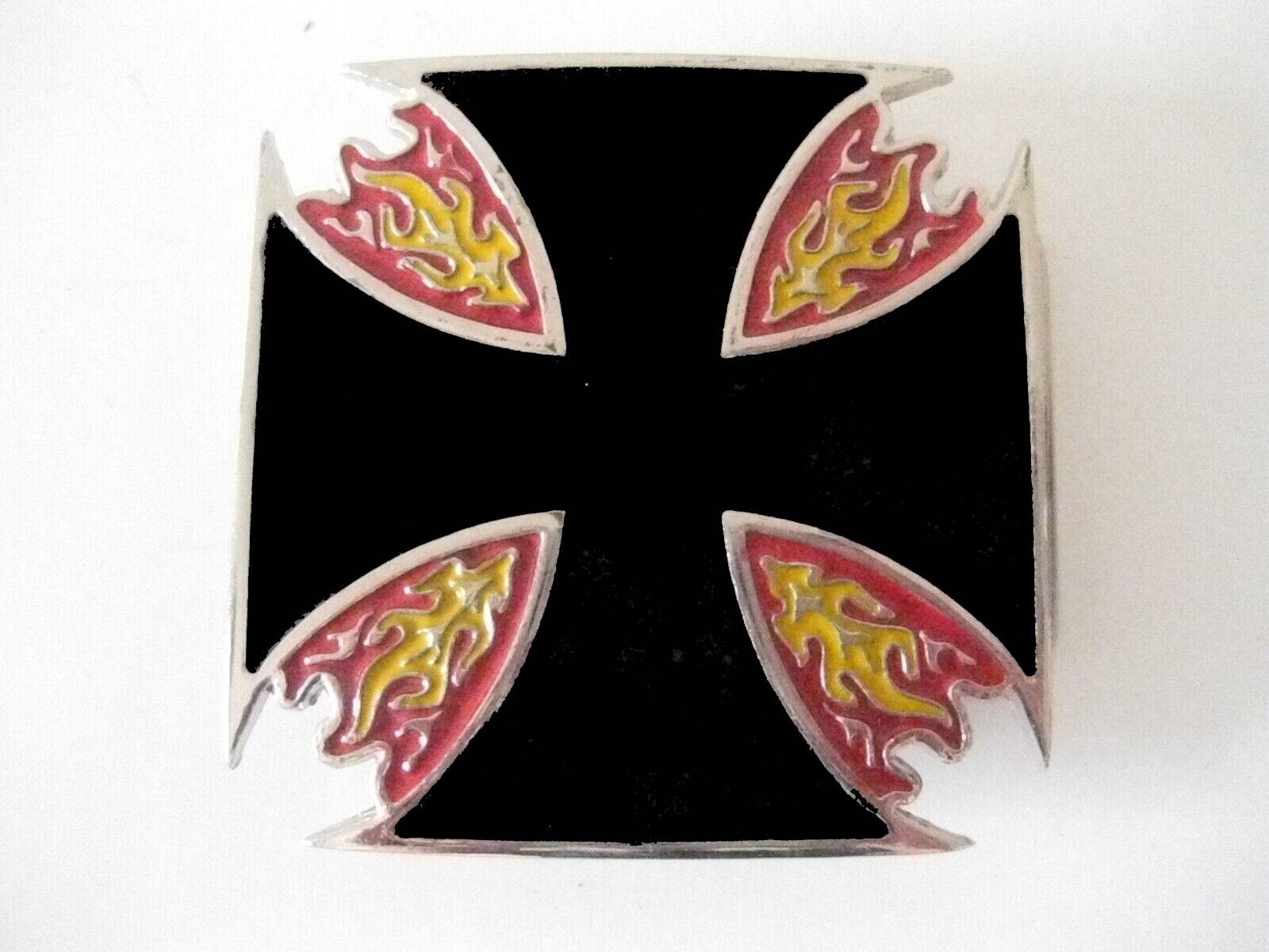 Iron Cross Biker Chopper Belt Belt Buckle Black German Maltese Flame Bar Fire