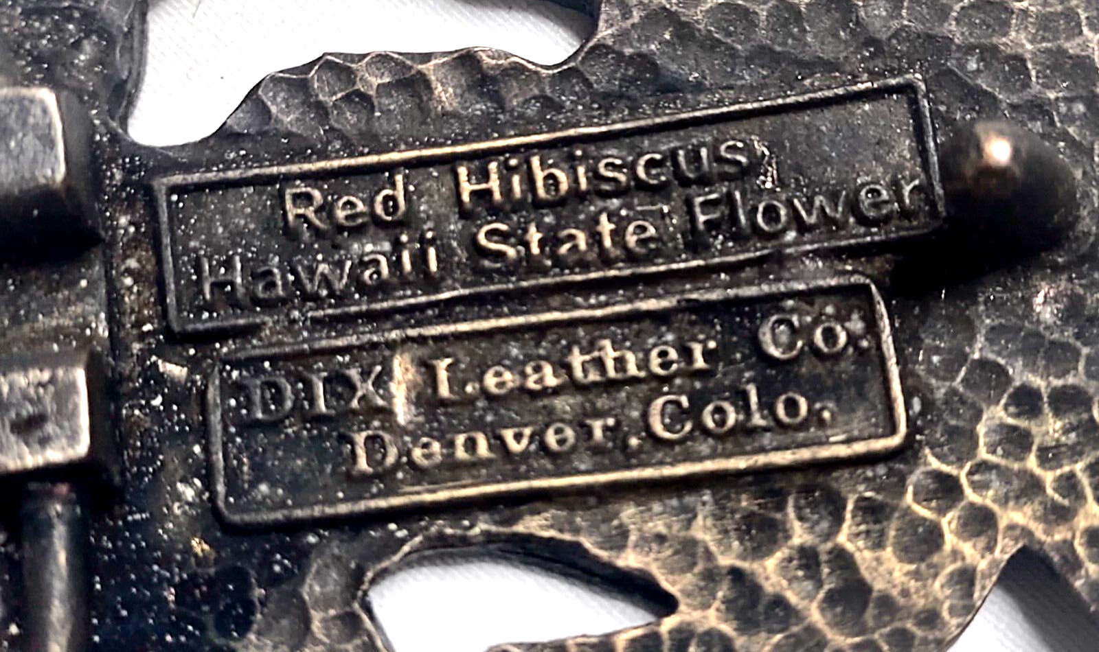Belt Buckle Cast Brass HAWAII Red Hibiscus State Flower Dix Leather Co Denver CO