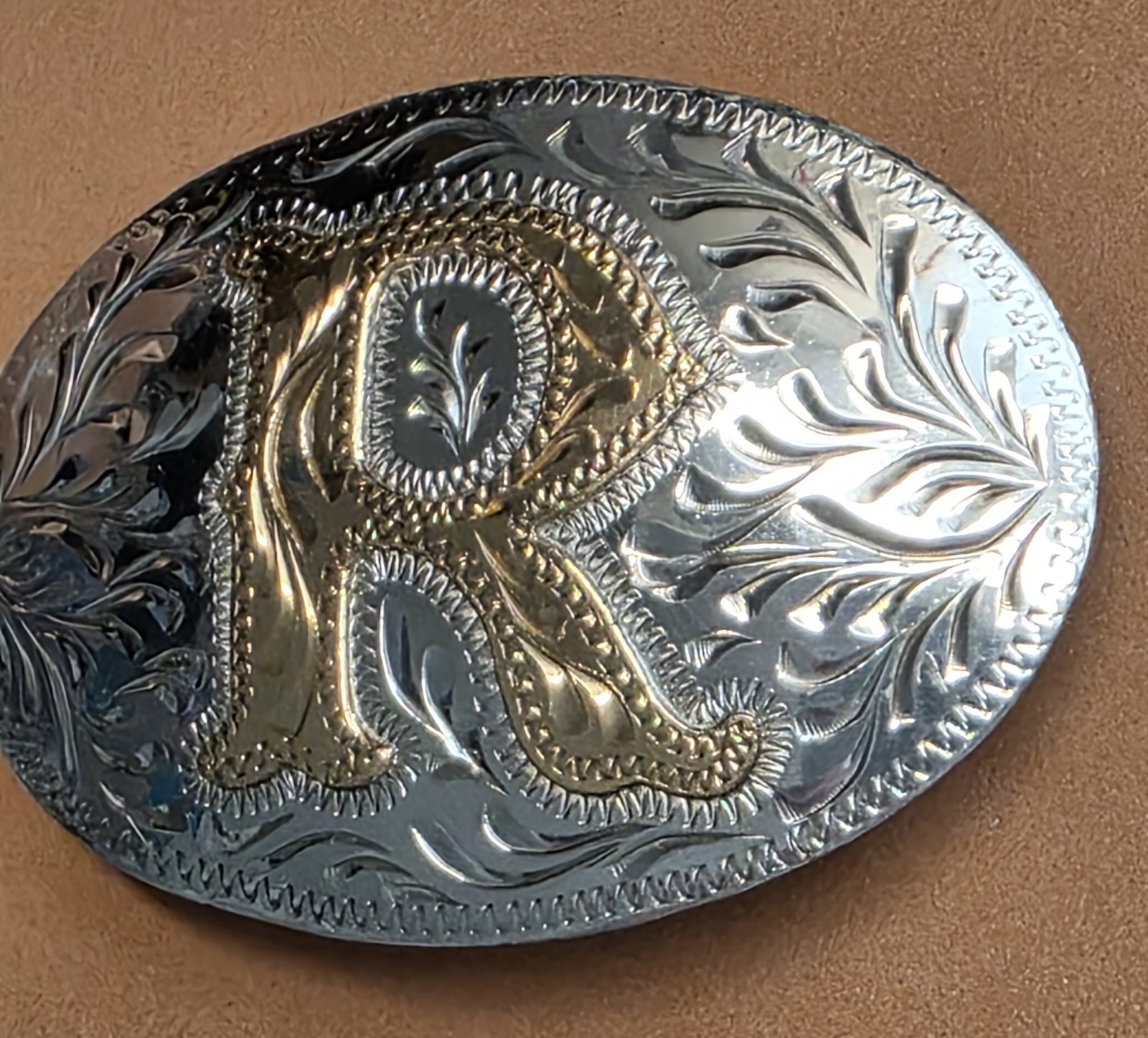 ADM Award Design Medals Letter Initial R Classic Western Belt Buckle Ornate