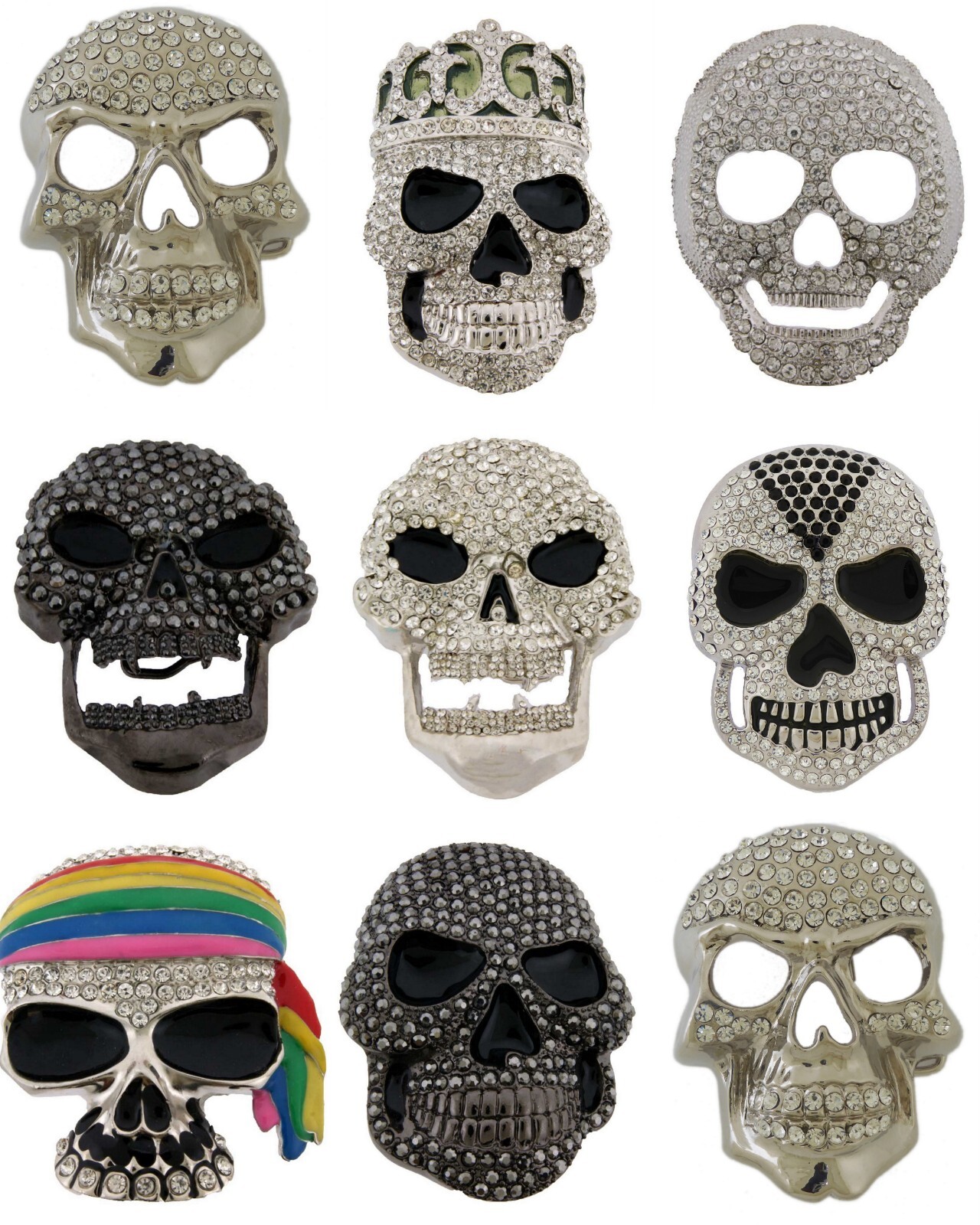 Silver Metal Skull Belt Buckle Halloween Party Costume Gift Fashion Rhinestones