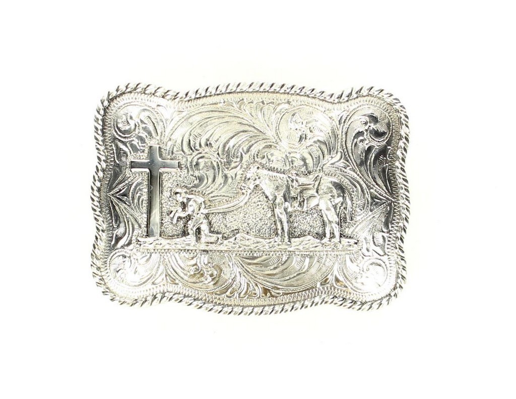 Crumrine Western Belt Buckle Rope Scrolling Antique Silver C1037948