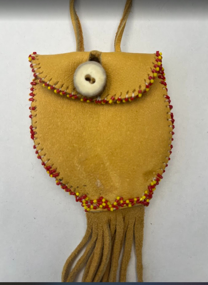 Native American Beaded Pouch Deerskin w/Antler button