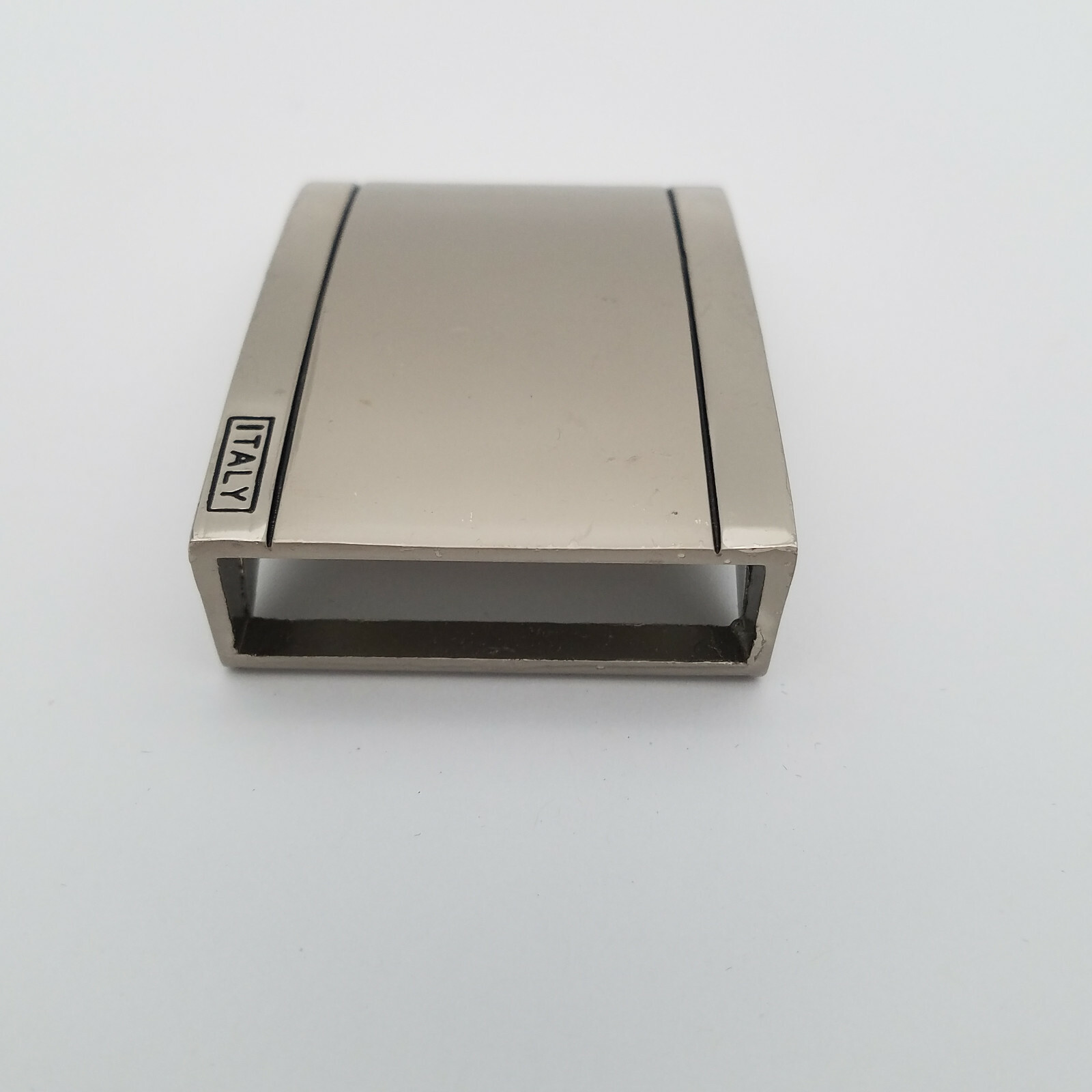 Silver Tone 2.5&Prime; x 1.75&Prime; Belt Buckle Square Marked ITALY for 40cm Belt or 1 5/8&Prime;