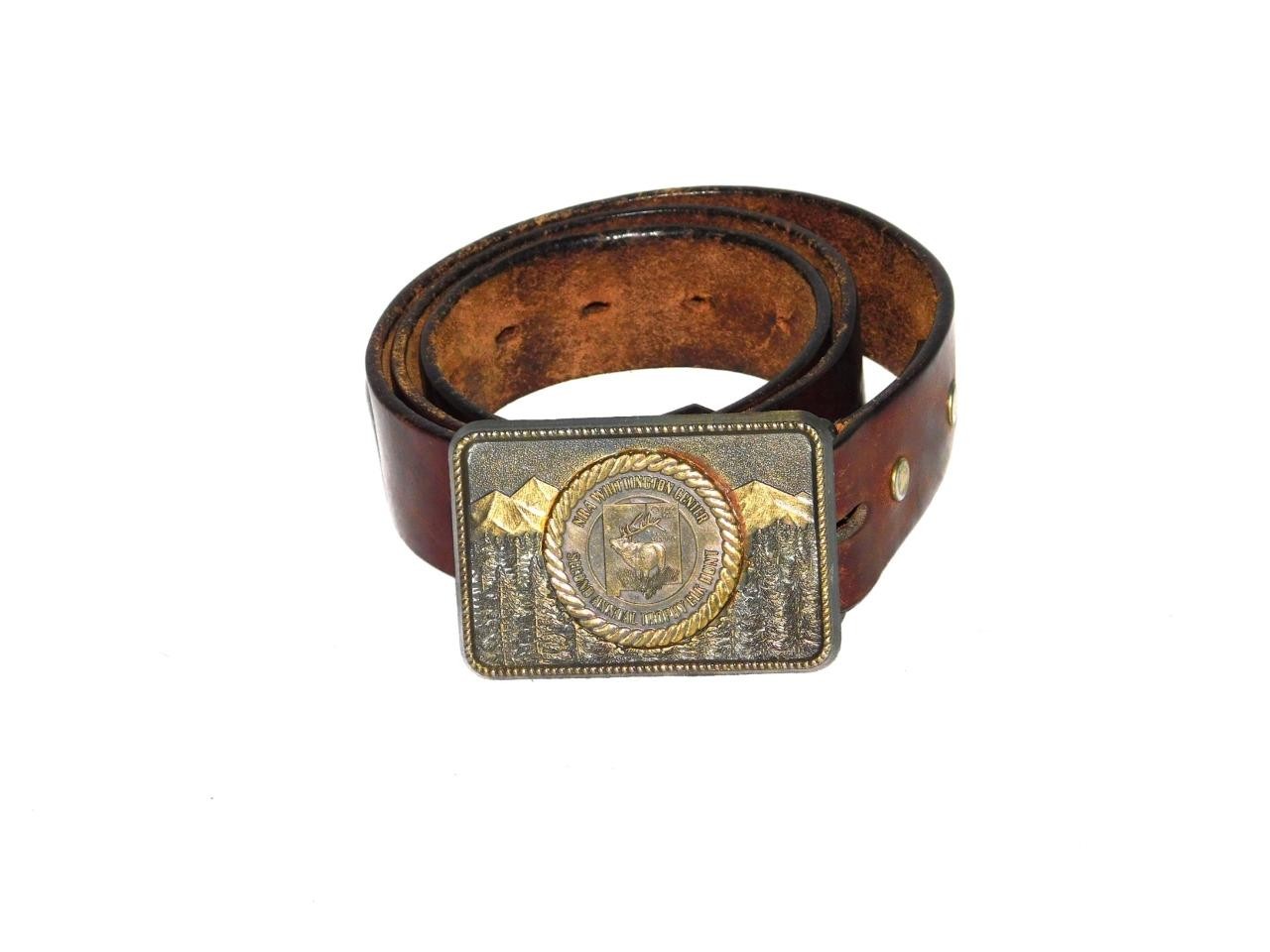 Vintage NRA Whittington Center NM 2nd Annual Trophy Elk Hunt Belt Buckle on Belt