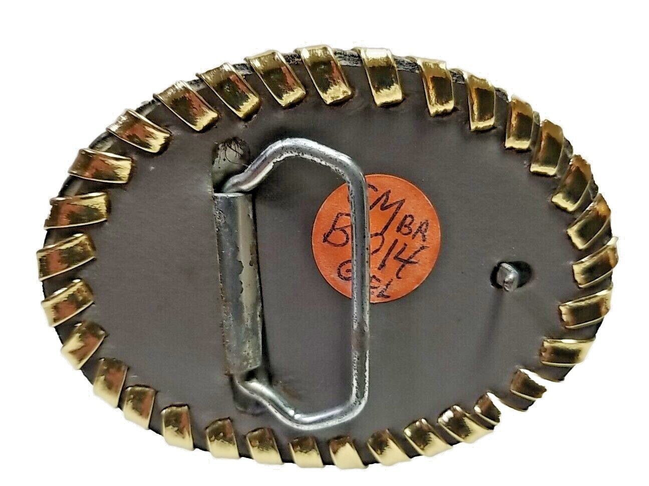 EAGLE Belt BUCKLE w/ SILVER Edge LACING Handmade Sm. BROWN LEATHER Western/Biker