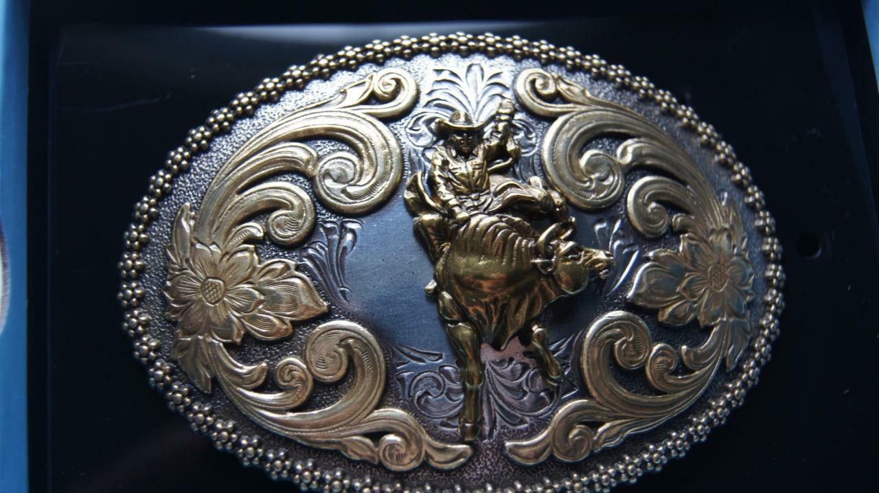 Nocona Belt Buckle BULL RIDER Gold & Silver Tone Western cowboy 3756641