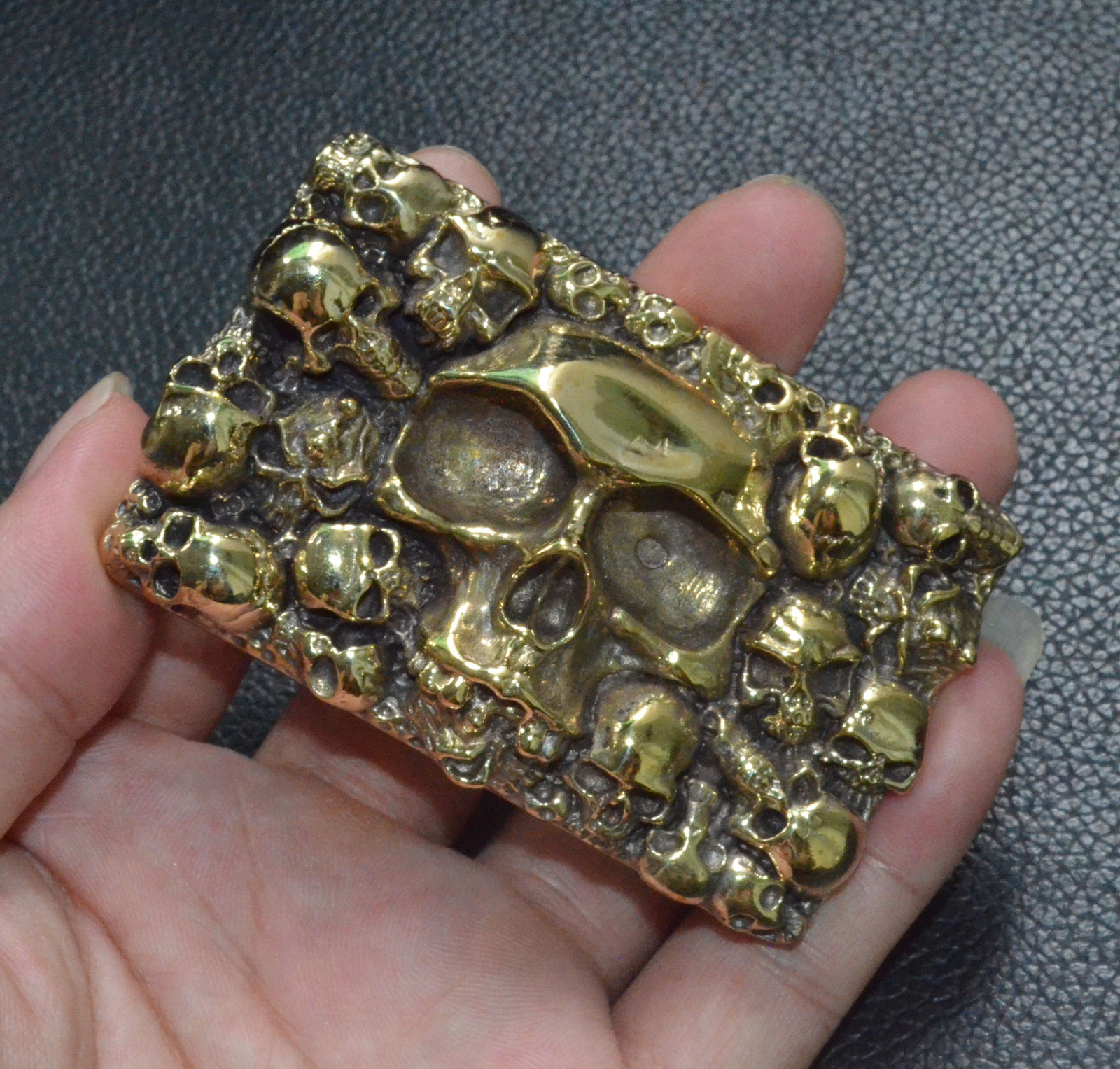 Handmade, Solid Brass Casting Human Skull Square Belt Buckle Punk Personal Gift