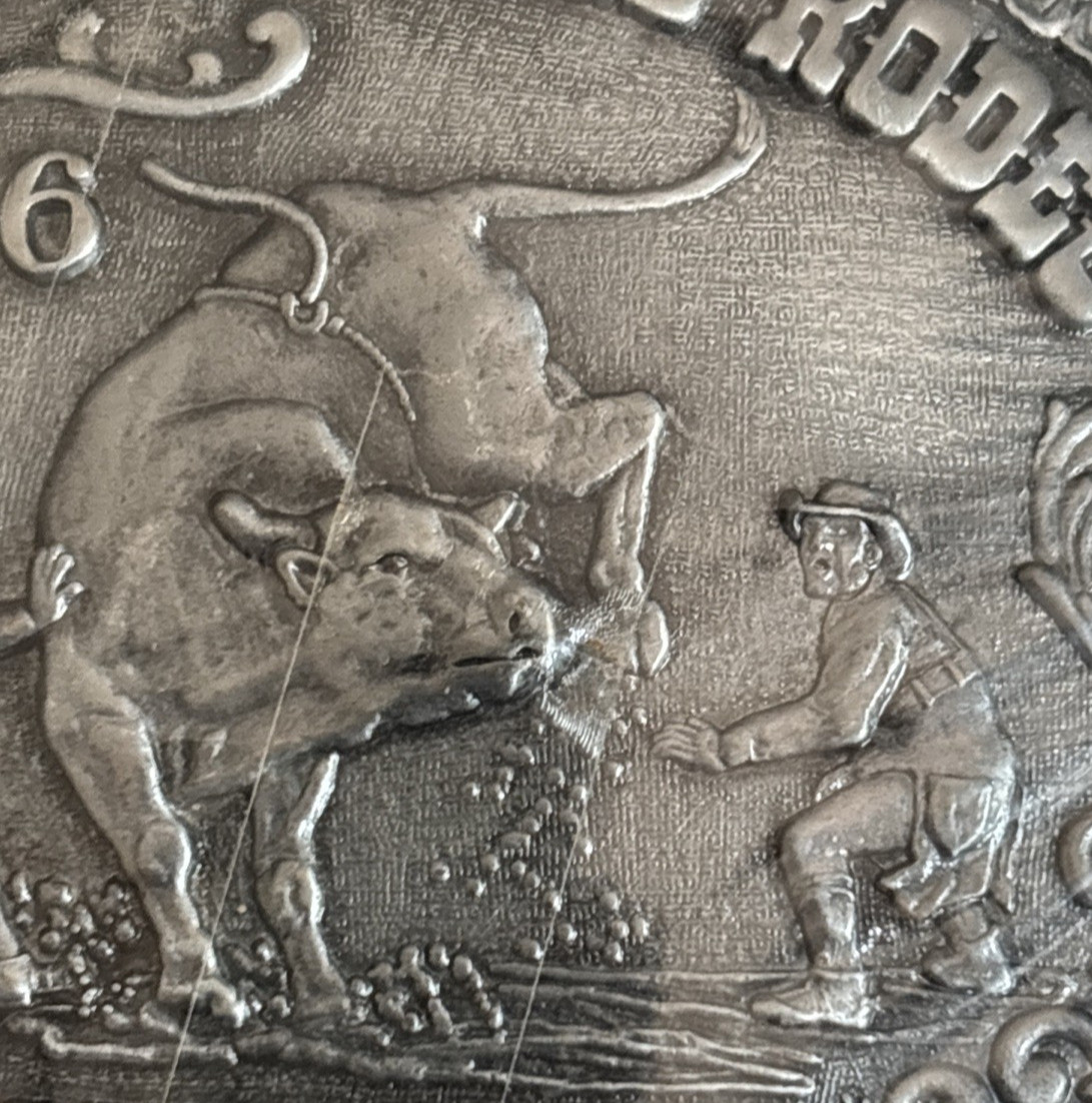 Hesston NFR 1996 Commemorative Belt Buckle New in Shrinkwrap Award Design Medals
