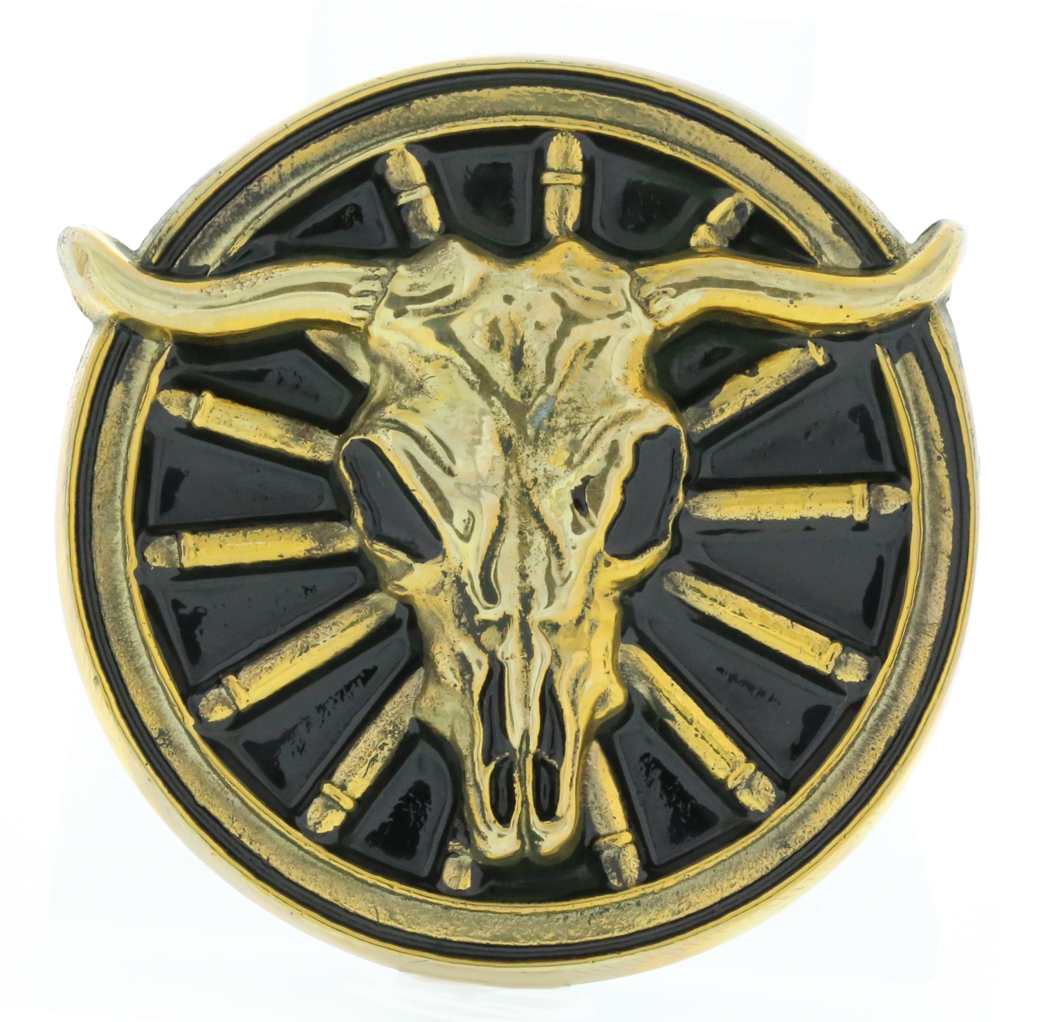 Long Horn Cattle Skull with Winchester Rounds, Bull, Cow Solid Brass Belt Buckle