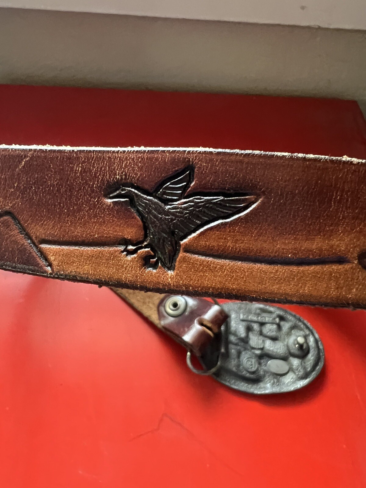 Country Music C & J Belt 1446 Enameled Metal Guitar Fiddle Banjo 1986 Leather