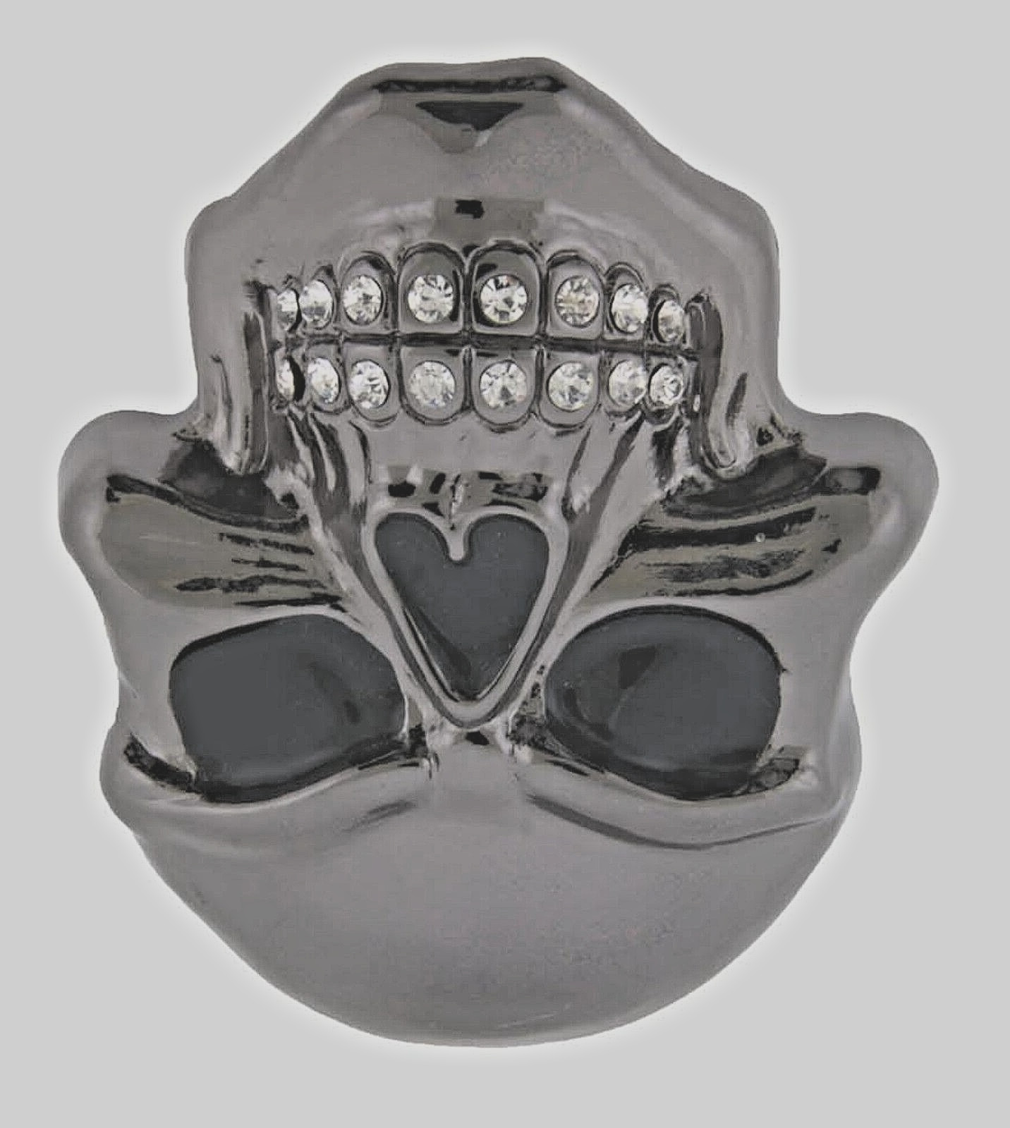 Skull Belt Buckle Grill Gunmetal Gray Emblem Bling Iced Style New Men Women Goth